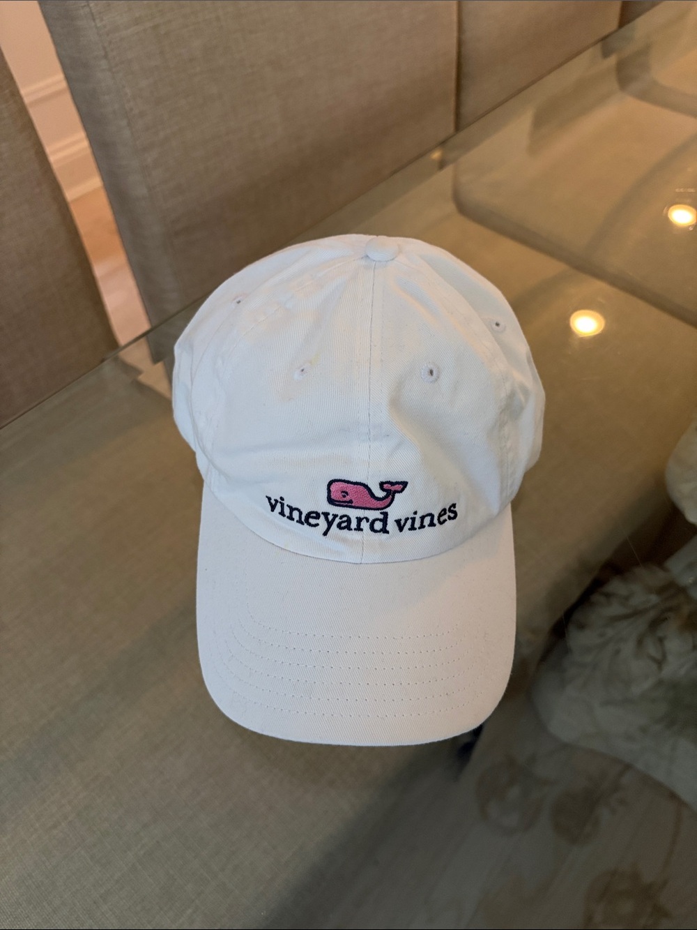 Vineyard Vines White Cap with Pink Whale Embroidery